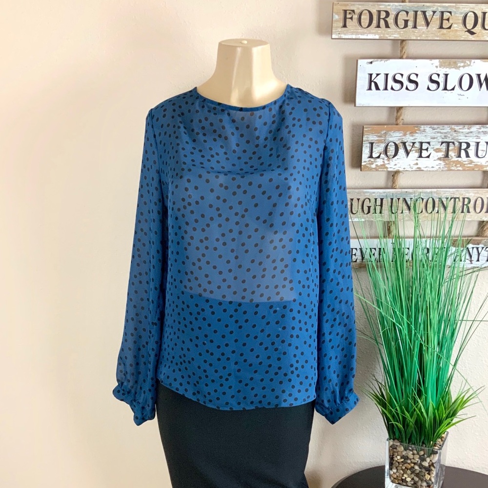 ANN TAYLOR | Sheer Blue Polka Dot Blouse